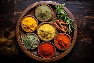 various spices and seasonings turmeric and paprika, collection of additives and flavor enhancers for cooking
