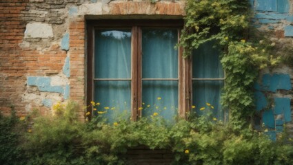 Fototapeta na wymiar Window of an old house in the village
