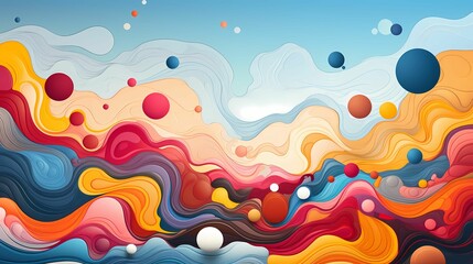 Vibrant, psychedelic colors swirl with bold shapes in this abstract background, evoking the '60s and '70s retro aesthetic. Ideal for adding a nostalgic touch to projects.