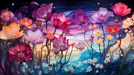 A kaleidoscopic explosion of colors and patterns, transporting viewers to a whimsical and vibrant realm abstract background