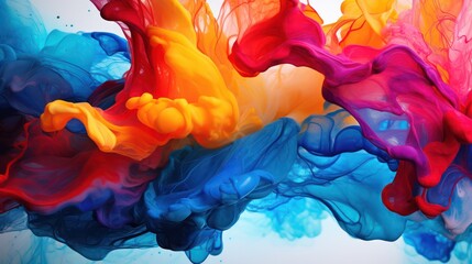 A Beautiful abstraction of liquid paints in slow blending flow mixing together gently, colorful, abstract, color, abstract background.