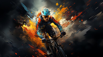 Fototapeta na wymiar An abstract background, an image of a very fast cyclist in a cycling race. Generative AI