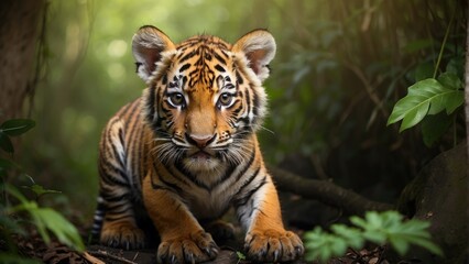 portrait of a tiger cub in the jungle