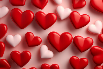 Festive seamless pattern. Red balloons heart-shaped on a pink background.