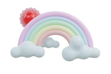 Clouds rainbow 3d rendering icon .Pastel color weather icon set