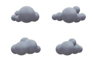 4 Cloudscape set icon.Soft bubble shape cartoon fluffy illustration.Rounded cumulus clouds mockup .Weather forecast symbols set.Outdoor nature, spring ,rainy,summer,winter,fall seasons.3d Rendering