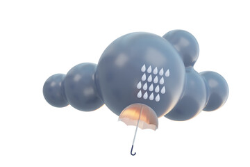 3d render strom rain clouds weather concept. Forecast weather 3d cartoon cute icon set mockup .Outdoor nature, spring ,rainy,summer,winter,fall seasons.Weather forecast sign .Meteorological icon.