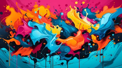 Gordijnen  An edgy and vibrant abstract background inspired by graffiti art, incorporating bold colors and expressive strokes. Abstract background © Fostor