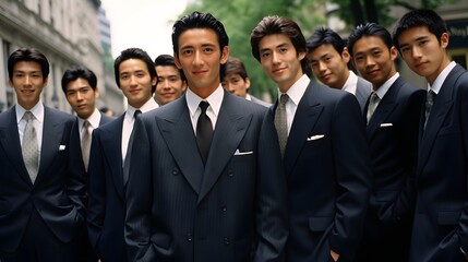 Diverse Group of Businessmen in Formal Attire Standing in a Row with Confidence and Professionalism Generative AI