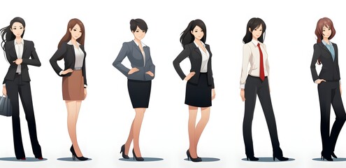 Fototapeta na wymiar Confident Businesswoman Standing in a Row with Colleagues Wearing Suits and Ties in Modern Office Setting Generative AI