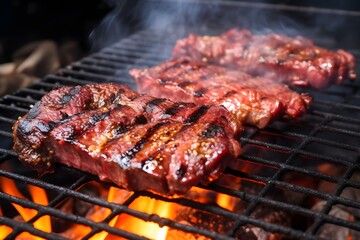 Juicy Grilled Steaks with Flames on a Summer Day Generative AI