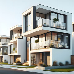 Modern modular private townhouses. Residential architecture exterior.
Generative AI