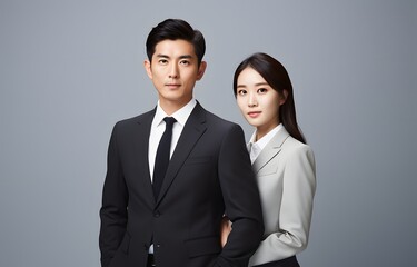 Successful Asian Business Partners Smiling for the Camera in Professional Attire Generative AI