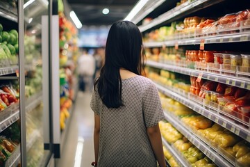 Healthy Choices Woman Examining Fresh Produce in a Local Grocery Store Generative AI