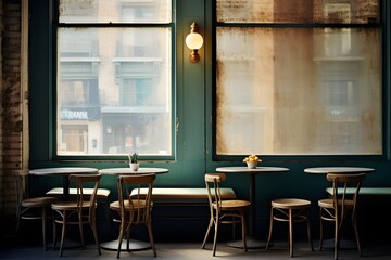 Cozy Dining Area with Three Tables and Chairs in Front of a Window for a Relaxing Mealtime Ambience Generative AI