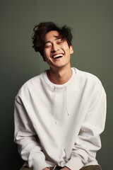 Fototapeta premium A protrait of happy man smile on cozy sweater.