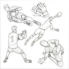 Goalkeeper football player Hand drawn. Vector illustration sport.