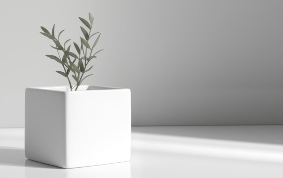 A plant in a cubical flowerpot