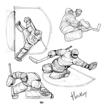 Hockey goalkeeper drawing vector. Sport illustration sketch.