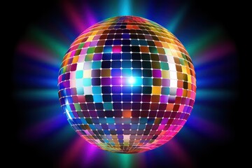 Obraz premium Shiny disco ball gold and colorful with bokeh background.