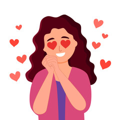 Girl with loving eyes. Fall in love facial expression. Valentine's Day concept.