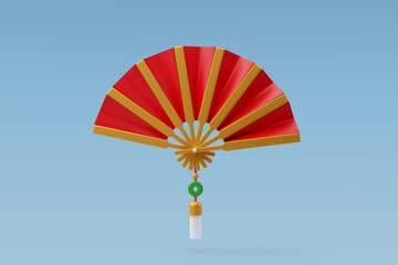 3d Vector Chinese hand fan red, Chinese New Year concept.