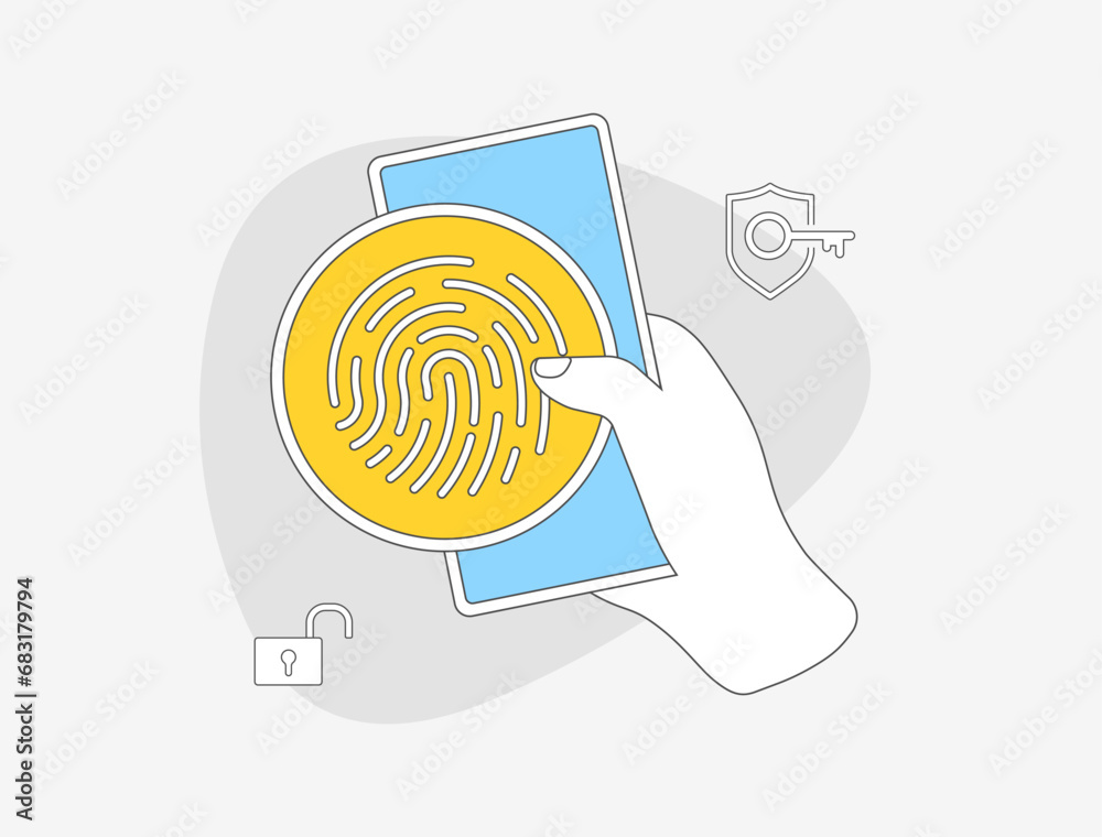 Poster biometric authentication concept. passwordless fingerprint identity method without password. biometr