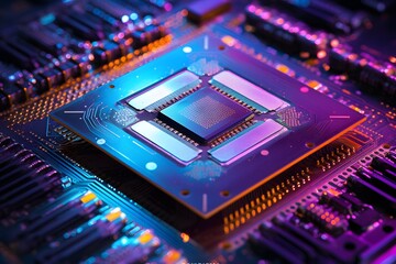 High-Tech Circuit Board with Close-Up of Computer Chip for Advanced Technology and Computing Applications Generative AI