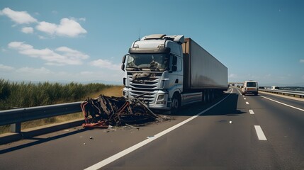 Damaged Truck on the Highway After a Collision with Other Vehicles Generative AI
