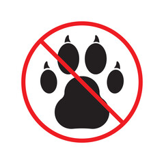 Forbidden dog pet vector icon. Warning, caution, attention, restriction, label, ban, danger. No pet paw flat sign design pictogram symbol. No animal dogs wolf paw icon UX UI icon © Elchin