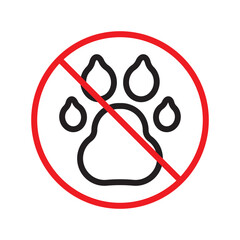 Forbidden dog pet vector icon. Warning, caution, attention, restriction, label, ban, danger. No pet paw flat sign design pictogram symbol. No animal dogs wolf paw icon UX UI icon © Elchin