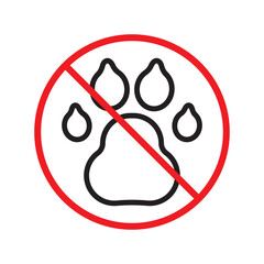 Forbidden dog pet vector icon. Warning, caution, attention, restriction, label, ban, danger. No pet paw flat sign design pictogram symbol. No animal dogs wolf paw icon UX UI icon © Elchin
