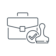 Approved case file. Work planning, events. Vector linear illustration icon isolated on white background.