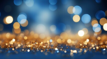 Fototapeta na wymiar Sparkling Blue and Gold Abstract Bokeh Lights Background
