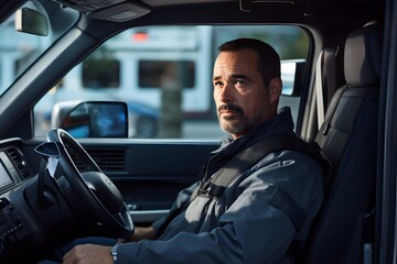 Serene businessman taking a break in his car during rush hour traffic in the city Generative AI