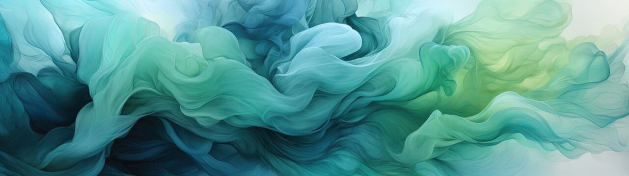 Ethereal Fluidity: Abstract Painting in Blue and Green