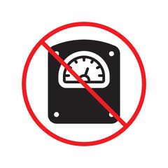 Prohibited scale weight vector icon. No scale weight icon. Forbidden scale weight  icon. No scale sign. Warning, caution, attention, restriction, danger flat sign design symbol pictogram UX UI icon