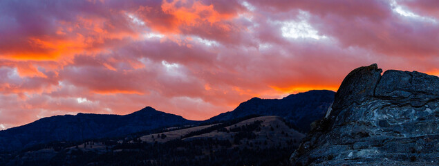 Panorama of a colorful sky and mountains in Yellowstone National Park