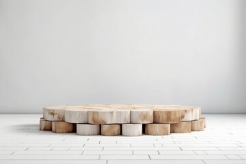 Rustic wood pieces podium in white clean room