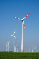 Modern wind energy turbines seen in rural Germany