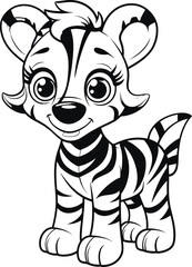 Zebra cute animal vector stock, coloring page