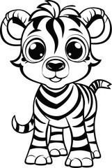 Zebra cute animal vector stock, coloring page