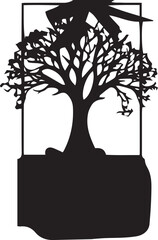 A Big Tree Standing with silhouette vector illustration
