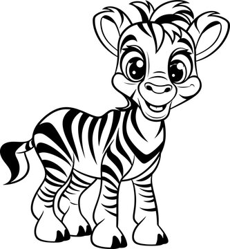 Zebra cute animal vector stock, coloring page