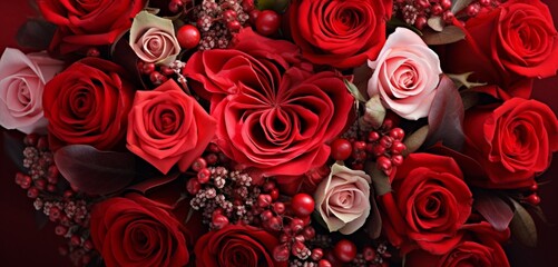 A close-up photograph of a Valentine's Day-themed bouquet, arranged using the Abstract Factory pattern, showcasing a dynamic and aesthetically pleasing expression of love