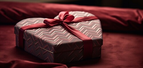 A close-up shot of a Herringbone-patterned Valentine's Day gift box, showcasing the meticulous attention to detail in creating a memorable and thoughtful surprise