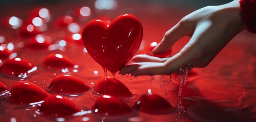 A close-up shot of heart-shaped objects being gracefully retrieved from an Object Pool, adding a touch of enchantment to a Valentine's Day celebration - obrazy, fototapety, plakaty