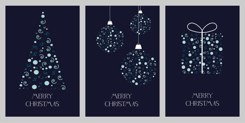 Set of christmas cards.Traditional Corporate Holiday cards with Christmas tree