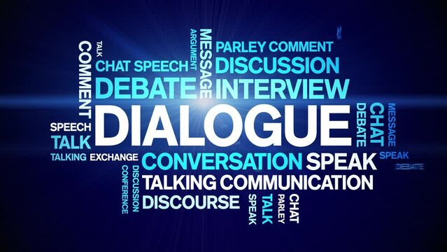 Dialogue animated tag word cloud;text design animation kinetic typography seamless loop.