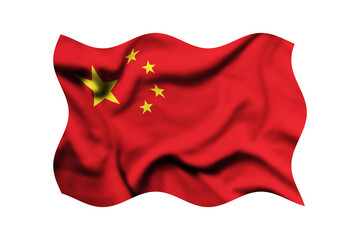 The flag of China blowing in the wind isolated on a transparent background. 3d rendering. Clipping...